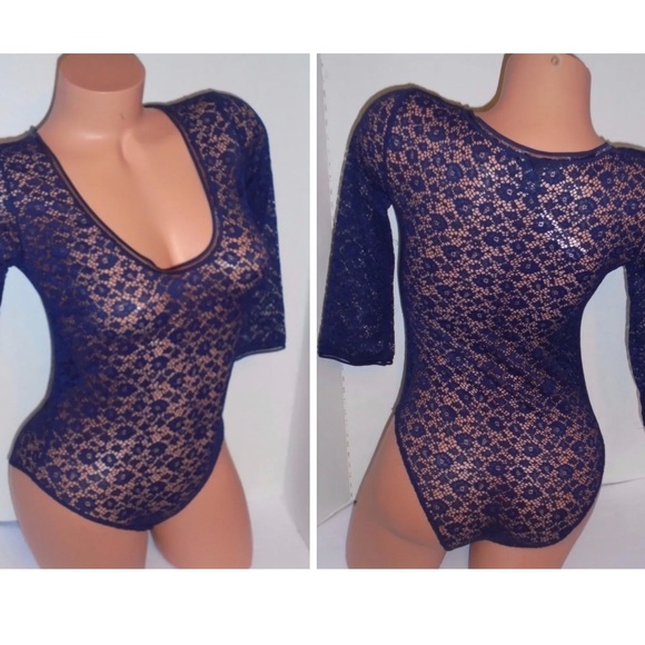 Victoria’s Secret navy lace peek-a-boo teddy bodysuit romper lingerie SM - Picture 2 of 7